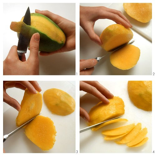 préparation d'une mangue pour un apero dinatoire